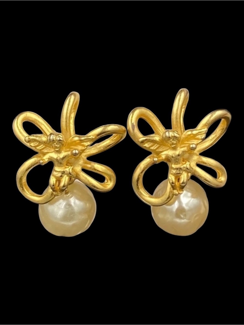 Vintage Norma Jean Bow with Cherub Pearl Drop Earrings